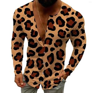 Casual shirts voor heren 2023 Autumn Leopard Print Cardigan Henry Collar Sweater Sweater Slim en knap dragen een dunne jas