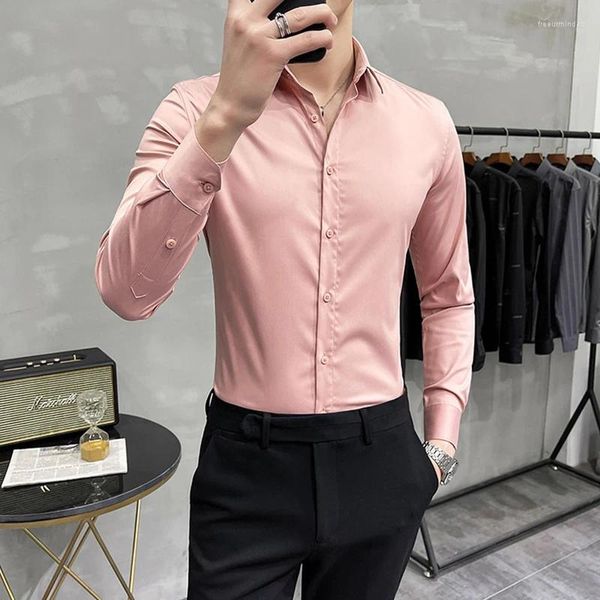 Chemises décontractées pour hommes 2023 Automne à manches longues Slim Fit Couleur de couleur Social Vêtements de mode de luxe