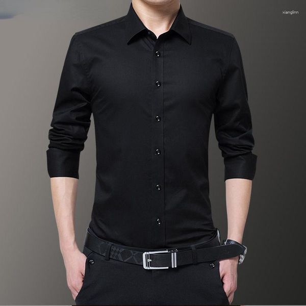 Chemises décontractées pour hommes 2023 automne hommes robe chemise à manches longues boutons affaires mâle pur coupe régulière vêtements Style classique haut C39
