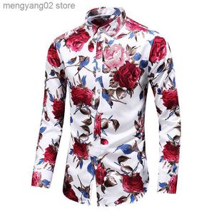 Chemises décontractées pour hommes 2023 Automne Hommes Slim Floral Print Chemises à manches longues Fashion Brand Party Holiday Casual Dress Flower Shirt Homme Plus Size 7XL T230714