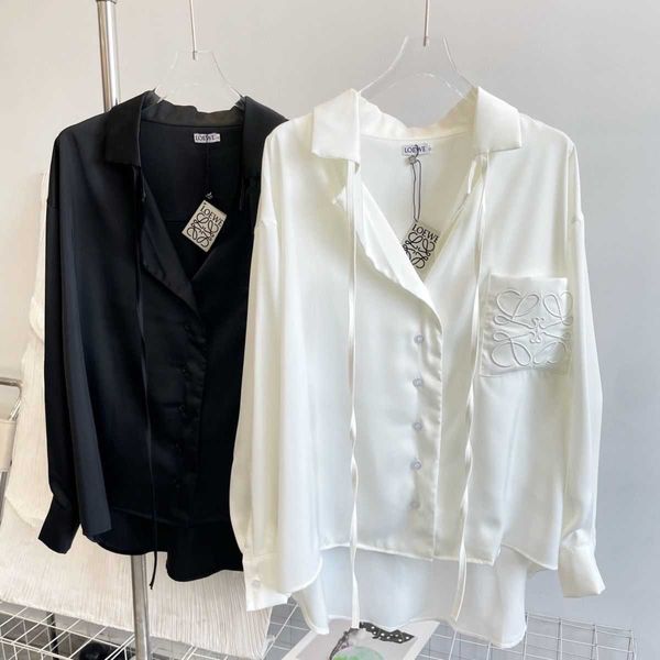 Camisas informales para hombre, novedad de otoño 2023, Top de seda, diseño ligero de lujo, camisa bordada LW, camisa blanca de manga larga, abrigo para mujer