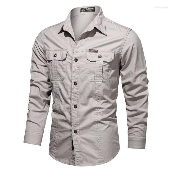 Chemises décontractées pour hommes 2023 Automne Pur Coton Lavé Chemise Style Militaire Surdimensionné Vêtements De Travail À Manches Longues