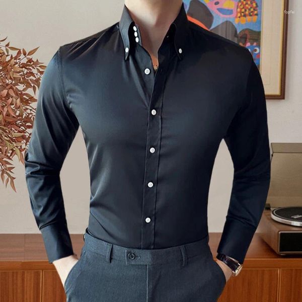 Camisas casuales para hombres 2023 otoño camisa delgada hombres camisa hombre manga larga moda negocio vestido formal color sólido simple