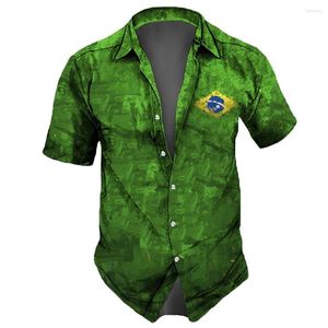 Casual shirts voor heren 2023 Brazilië Vlagshirt 3d Print Beach Party Hawaiian Man Streetwear Oversized Retro Tops Summer