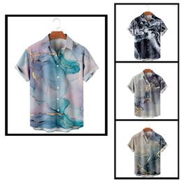 Chemises décontractées pour hommes 2023 boutonné pour hommes marbrure impression 3D chemise couleur bloc rabattable extérieur rue à manches courtes