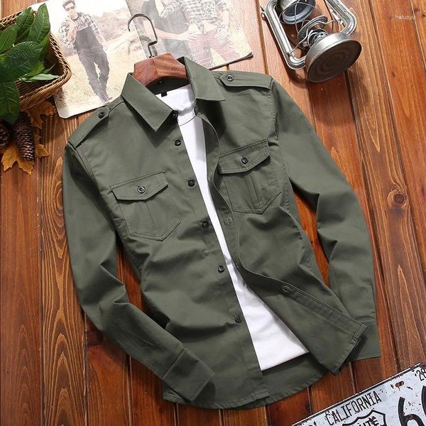 Männer Casual Hemden 2023 Fracht Hemd Männer Langarm Baumwolle Herbst Sommer Camisa Militar Oberhemd Slim Kleidung Khkai Blusen