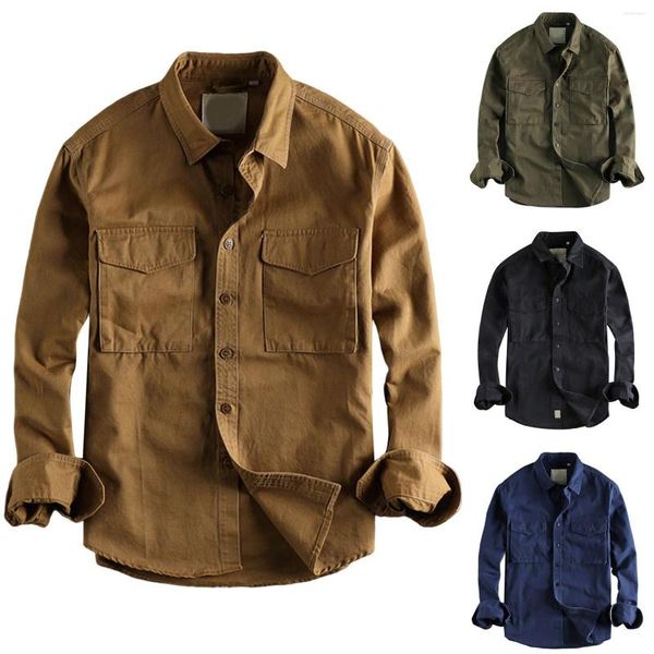 Camisas casuales para hombres 2023 Camisa de carga Hombres de manga larga de algodón de alta calidad Camisa Militar Overshirt Ropa de marca Blusas diarias