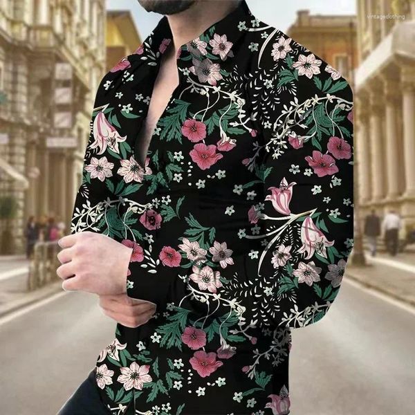 Camisas casuales para hombres 2023 Ropa Patrón de flores Camiseta Top Camisa de solapa Moda Tendencia Retro Hombres Tallas grandes