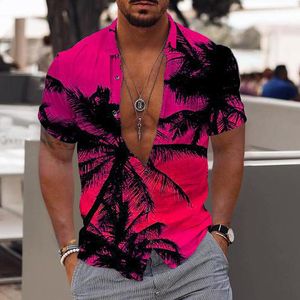 Vrijetijdsoverhemden voor heren 2023 Coconut Tree Beach Vacation Party Shirt Cotton Summer Hawaiian Fashion Street Korte mouwen