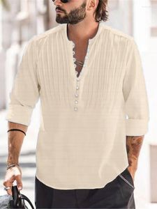 Chemises décontractées pour hommes 2023 pli lin à manches longues chemise respirante couleur unie basique couverture en coton pour hommes S-3