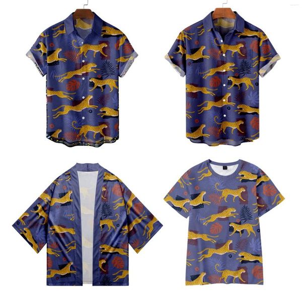 Camisas informales para hombre 2023, bonito vestido camisero con estampado de leopardo, estilo playero hawaiano a la moda, camiseta Kimono de verano para hombres y mujeres