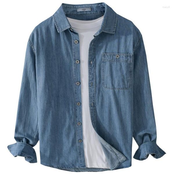 Chemises décontractées pour hommes 2023 chemise en jean printemps et automne ample polyvalent à manches longues bébé bleu manteau coton