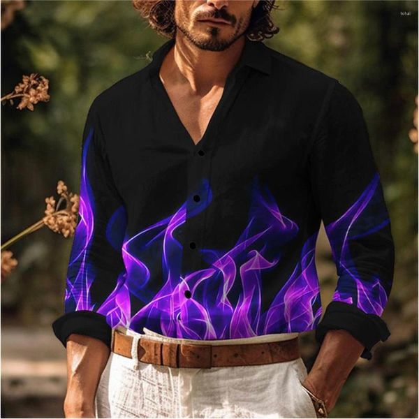 Chemises décontractées pour hommes 2023 Designer Mode Flamme Bleu Vert Rouge Top Bouton Bouton Haute Définition Modèle Chemise S-6XL