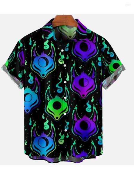 Camisas informales para hombre 2023, camisa hawaiana con estampado 3d de Devil Horror, ropa para hombre, ropa holgada transpirable para hombre, manga corta de verano para hombre