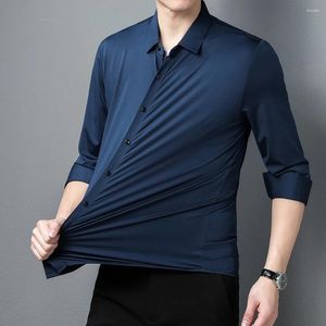 Chemises décontractées pour hommes 2023 Designer élastique Solide Mens pour hommes Vêtements Mode coréenne Chemise à manches longues Robe de luxe Vêtements Jersey 150