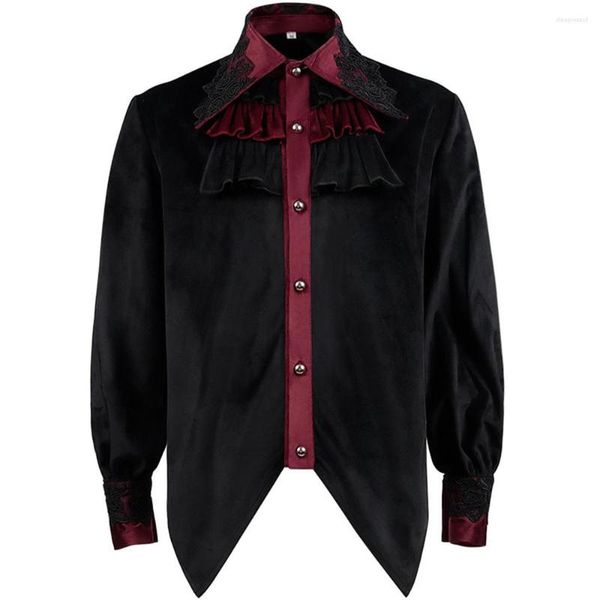 Camisas casuales para hombres 2023 Camisa gótica retro plisada europea Hombres traje medieval Steampunk Victorian Manga larga Top Halloween Cosplay