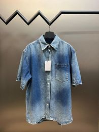 Casual overhemden voor heren 2023 Herfstzak Geborduurd jeansshirt met korte mouwen High-end mode
