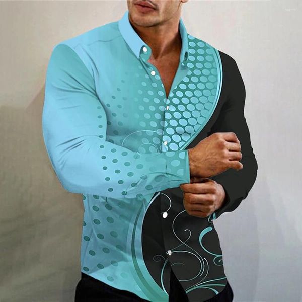 Camisas casuales para hombres 2023 Otoño Camisa de fiesta de lujo de lujo Moda Textura social Impresión de un solo pecho Diseñador antiguo Manga larga