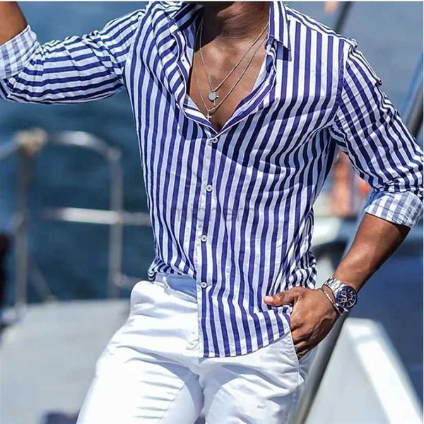 Chemises décontractées masculines 2023 chemise à revers de mode Stripe Plaid Bleu Tiger Tiger Totem noir blanc Hd Match Cubain Broken Collar populaire 240416