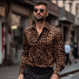 Chemises décontractées masculines 2023 Fashion Man Club Leopard Print Shirt Party à manches longues de haute qualité Chemise Homme