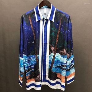 Mannen Casual Shirts 2023 Mode Masculina Chinese Shirt Fall Art Landschap Print Lange Mouw Mannen Streetwear Camisa Moda Hombre