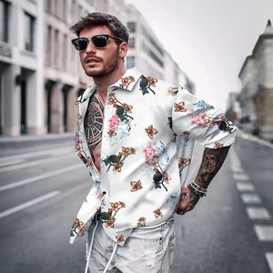 Casual overhemden voor heren 2023 Mode streetwear bedrukt shirt heren lange mouwen slim fit sexy feesttops Hawaiiaans strand roeping 230817