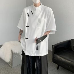 Chemises décontractées pour hommes 2023 Robe d'été à la mode Chemise en soie de glace Cool Sensible Bouton de disque de style chinois de Xianmen National Small People S