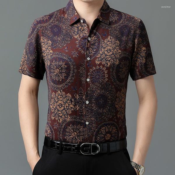 Camisas informales para hombre, ropa Floral de seda con flores 2023, ropa de verano para hombre, ropa holgada para hombre, ropa elástica suave y cómoda para hombre