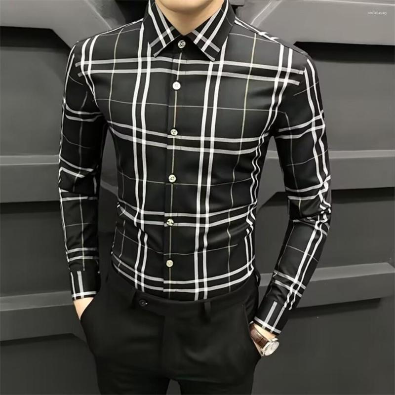Men's Casual Shirts 2023 Handsome Shirt Male Korean Version Of The Trend Plaid Long-sleeved Business Slim Wear