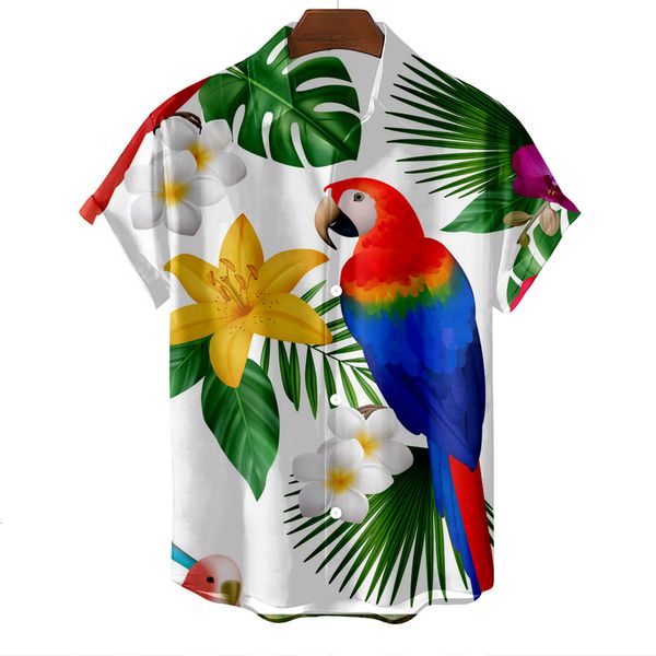 Chemises décontractées pour hommes 2023 Hawaiian Flamingo Imprimé Pour Hommes Mode À Manches Courtes Vêtements Pour Hommes Top Col Surdimensionné Blouse 5xl 230221