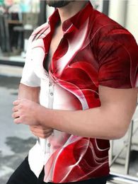 Mannen Casual Shirts 2023 Hawaiiaanse Shirt Super Korte Mouw Rode Streamer 3D Afdrukken Zomer Mode Vest Strand 5XL