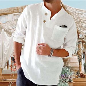 Heren Casual Shirts 2023 Hoge Kwaliteit Katoen Linnen Lange Mouw Knappe Vintage Heren