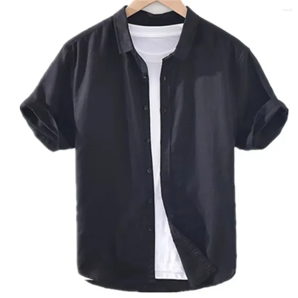 Camisas casuales para hombres 2023 Camisa de lino de alta calidad Botón de manga corta sólida suave cómoda ropa de hombre simple y de moda