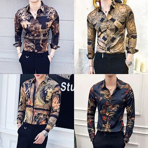 Casual shirts van heren van hoge kwaliteit mannen bloemen shirt met lange mouwen smoking slanke mode heren ontwerper retro gedrukt