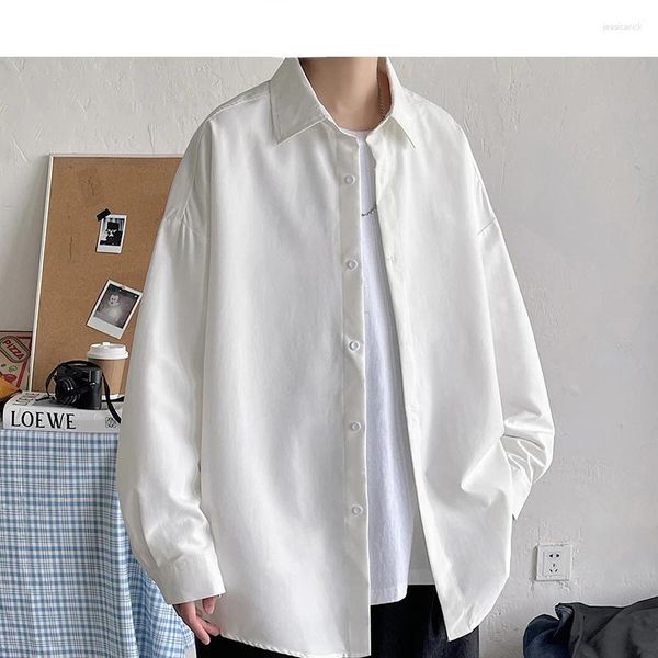 Camisas casuales para hombres 2023 Moda coreana Hombres Negro Manga larga Blanco Harajuku Botón de gran tamaño Camisa abajo 5XL