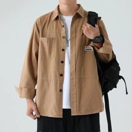 Mannen Casual Shirts 2023 Koreaanse Oversized Baggy Tops Lente Herfst Vest Lange Mouw Blouse Vintage Mannelijke Y2K Kleding