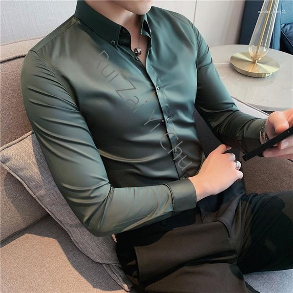 Chemises décontractées pour hommes 2023 coréen Slim Fit hommes de haute qualité solide pour vêtements à manches longues Streetwear/boîte de nuit/bal smoking