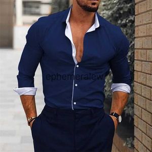 Chemises décontractées pour hommes 2023 Chemise d'affaires à manches longues 3XL Bouton de revers d'automne Stripe Top T-shirts en vrac surdimensionné Designer Cloesephemeralew