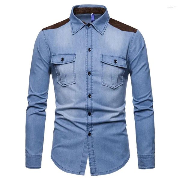 Chemises décontractées pour hommes 2023 Chemise à manches longues Version sud-coréenne Mode Street Retro Jeans Mignon Luxe Bouton Top Hommes