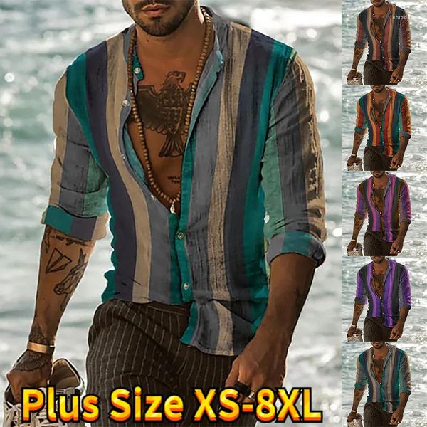 Chemises décontractées pour hommes 2023 à manches longues rayé couleur blocage impression conception classique chemise boutonnée quotidien coupe ajustée XS-8XL