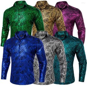 Chemises décontractées pour hommes 2023 luxe dorure bleu rouge or Paisley soie pour hommes Blouse hauts amples à manches longues chemise sociale vêtements