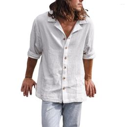 Camisas casuais masculinas 2023 homens maduros roupas sênior camisa de pescoço cubano para cor sólida moda solta gota vestido de manga longa