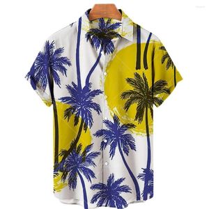 Casual shirts voor heren 2023 Kokosboomprint Hawaiiaanse zomermode losse linnen linnen linnen strandbladen 5xl
