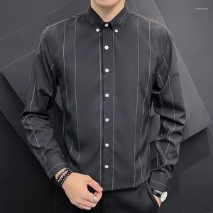 Casual shirts voor heren 2023 Heren mode jeugd licht zakelijk werk kleding lente en herfst gestreepte shirt mannen