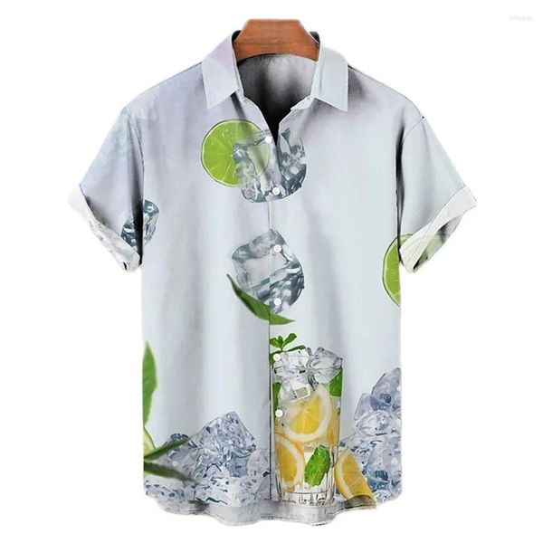 Chemises décontractées pour hommes 2023 chemise hawaïenne pour hommes 3D verres à vin impression à manches courtes hauts fête Blouse ample surdimensionné t-shirt hommes vêtements