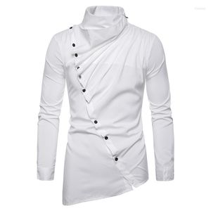 Casual shirts voor heren 2023 Heren met lange mouwen shirt Asymmetrische diagonale voorkant Zuid -Korea modestraatjurk schattig persoonlijkheid top wit wit