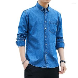 Casual shirts voor heren 2023 Herenshirt Bedrijf Business Single Breasted Fashion Solid Color Men Denim Autumn Slim Rapel Male Blue Jean Tops