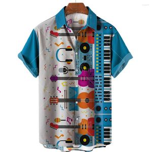 Casual shirts voor heren 2023 Herenhirt Hawaiiaanse single button Musical Instrument 3D -printen Korte mouw strandtop