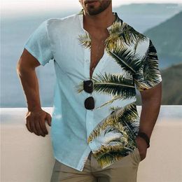 Casual shirts voor heren 2023 Herenhemd Zomer Hawaiiaanse modestraat Kokosnoot Tree Strand Resort Feest met korte mouwen