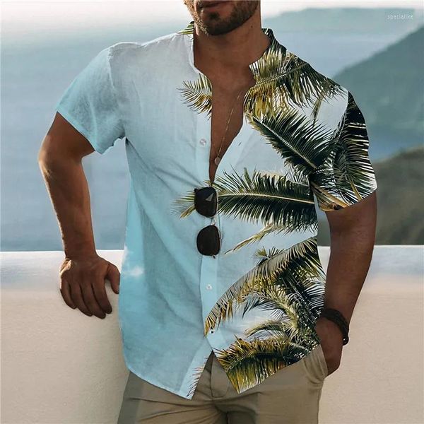 Camisas informales para hombre 2023, camisa para hombre, verano, moda hawaiana, calle, manga corta, árbol de coco, playa, fiesta en el Resort